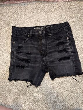 American Eagle Black Distressed Denim Jean Shorts